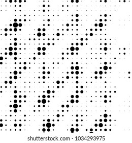 Abstract grunge grid polka dot halftone background pattern. Spotted black and white vector line illustration
