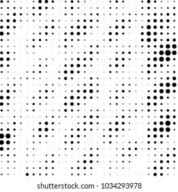 Abstract grunge grid polka dot halftone background pattern. Spotted black and white vector line illustration
