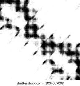 Abstract grunge grid polka dot halftone background pattern. Spotted black and white vector line illustration
