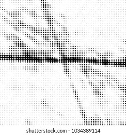 Abstract grunge grid polka dot halftone background pattern. Spotted black and white vector line illustration
