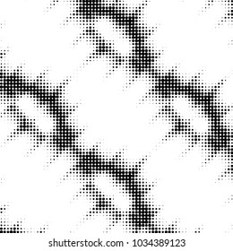 Abstract grunge grid polka dot halftone background pattern. Spotted black and white vector line illustration
