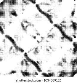 Abstract grunge grid polka dot halftone background pattern. Spotted black and white vector line illustration
