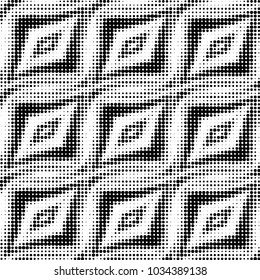 Abstract grunge grid polka dot halftone background pattern. Spotted black and white vector line illustration
