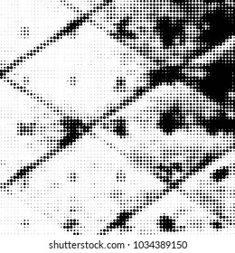 Abstract grunge grid polka dot halftone background pattern. Spotted black and white vector line illustration
