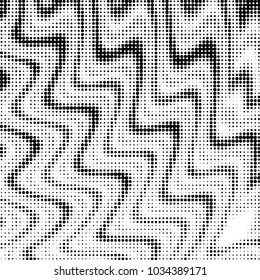 Abstract grunge grid polka dot halftone background pattern. Spotted black and white vector line illustration
