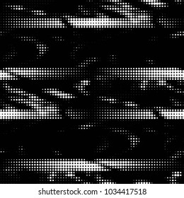 Abstract grunge grid polka dot halftone background pattern. Spotted black and white vector line illustration
