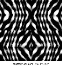 Abstract grunge grid polka dot halftone background pattern. Spotted black and white vector line illustration
