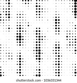 Abstract grunge grid polka dot halftone background pattern. Spotted black and white vector line illustration

