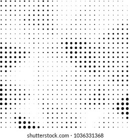 Abstract grunge grid polka dot halftone background pattern. Spotted black and white vector line illustration
