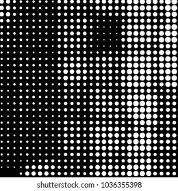 Abstract grunge grid polka dot halftone background pattern. Spotted black and white vector line illustration

