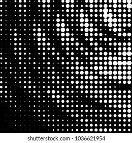 Abstract grunge grid polka dot halftone background pattern. Spotted black and white vector line illustration
