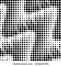 Abstract grunge grid polka dot halftone background pattern. Spotted black and white vector line illustration
