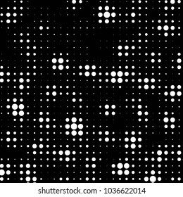 Abstract grunge grid polka dot halftone background pattern. Spotted black and white vector line illustration
