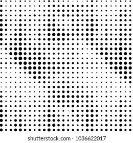 Abstract grunge grid polka dot halftone background pattern. Spotted black and white vector line illustration
