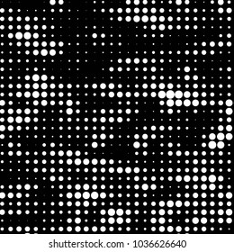 Abstract grunge grid polka dot halftone background pattern. Spotted black and white vector line illustration
