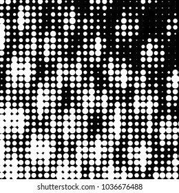 Abstract grunge grid polka dot halftone background pattern. Spotted black and white vector line illustration
