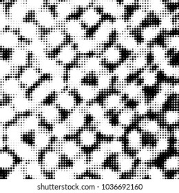 Abstract grunge grid polka dot halftone background pattern. Spotted black and white vector line illustration
