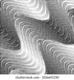 Abstract grunge grid polka dot halftone background pattern. Spotted black and white vector line illustration
