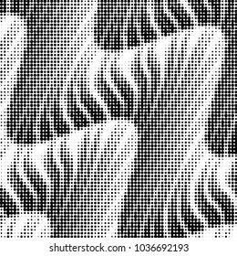 Abstract grunge grid polka dot halftone background pattern. Spotted black and white vector line illustration
