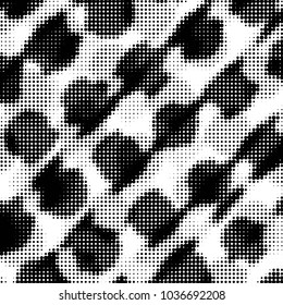 Abstract grunge grid polka dot halftone background pattern. Spotted black and white vector line illustration
