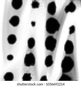 Abstract grunge grid polka dot halftone background pattern. Spotted black and white vector line illustration
