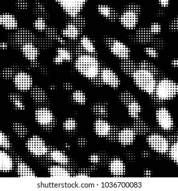 Abstract grunge grid polka dot halftone background pattern. Spotted black and white vector line illustration
