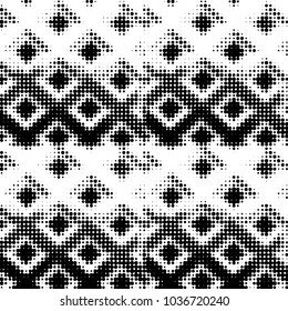 Abstract grunge grid polka dot halftone background pattern. Spotted black and white vector line illustration
