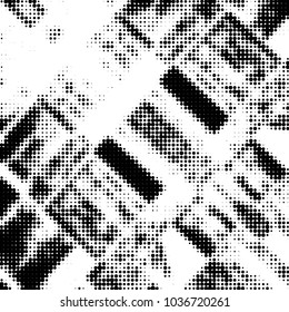 Abstract grunge grid polka dot halftone background pattern. Spotted black and white vector line illustration
