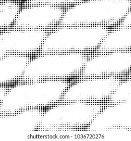 Abstract grunge grid polka dot halftone background pattern. Spotted black and white vector line illustration
