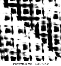 Abstract grunge grid polka dot halftone background pattern. Spotted black and white vector line illustration
