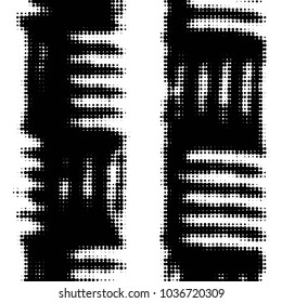 Abstract grunge grid polka dot halftone background pattern. Spotted black and white vector line illustration
