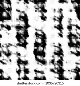 Abstract grunge grid polka dot halftone background pattern. Spotted black and white vector line illustration
