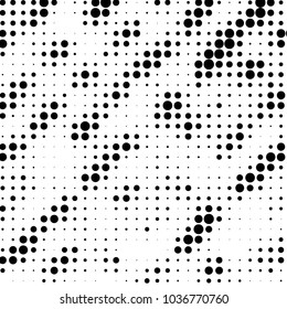 Abstract grunge grid polka dot halftone background pattern. Spotted black and white vector line illustration

