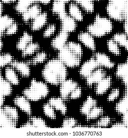 Abstract grunge grid polka dot halftone background pattern. Spotted black and white vector line illustration

