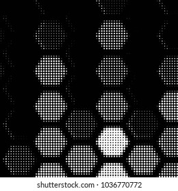 Abstract grunge grid polka dot halftone background pattern. Spotted black and white vector line illustration
