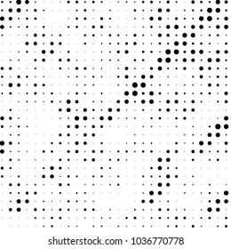 Abstract grunge grid polka dot halftone background pattern. Spotted black and white vector line illustration
