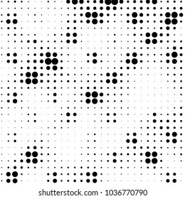 Abstract grunge grid polka dot halftone background pattern. Spotted black and white vector line illustration
