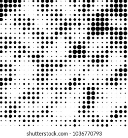 Abstract grunge grid polka dot halftone background pattern. Spotted black and white vector line illustration
