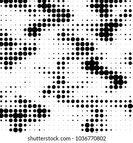 Abstract grunge grid polka dot halftone background pattern. Spotted black and white vector line illustration
