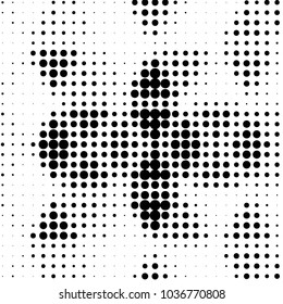 Abstract grunge grid polka dot halftone background pattern. Spotted black and white vector line illustration
