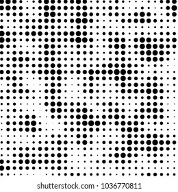 Abstract grunge grid polka dot halftone background pattern. Spotted black and white vector line illustration
