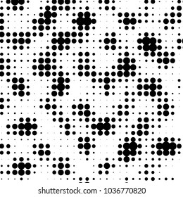 Abstract grunge grid polka dot halftone background pattern. Spotted black and white vector line illustration
