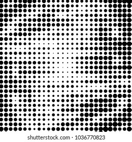 Abstract grunge grid polka dot halftone background pattern. Spotted black and white vector line illustration
