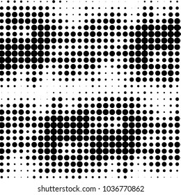 Abstract grunge grid polka dot halftone background pattern. Spotted black and white vector line illustration
