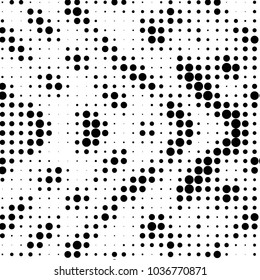 Abstract grunge grid polka dot halftone background pattern. Spotted black and white vector line illustration
