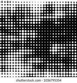 Abstract grunge grid polka dot halftone background pattern. Spotted black and white vector line illustration