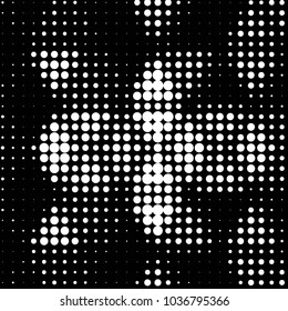 Abstract grunge grid polka dot halftone background pattern. Spotted black and white vector line illustration