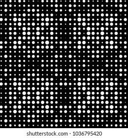 Abstract grunge grid polka dot halftone background pattern. Spotted black and white vector line illustration