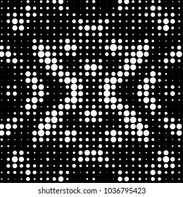 Abstract grunge grid polka dot halftone background pattern. Spotted black and white vector line illustration