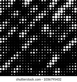 Abstract grunge grid polka dot halftone background pattern. Spotted black and white vector line illustration